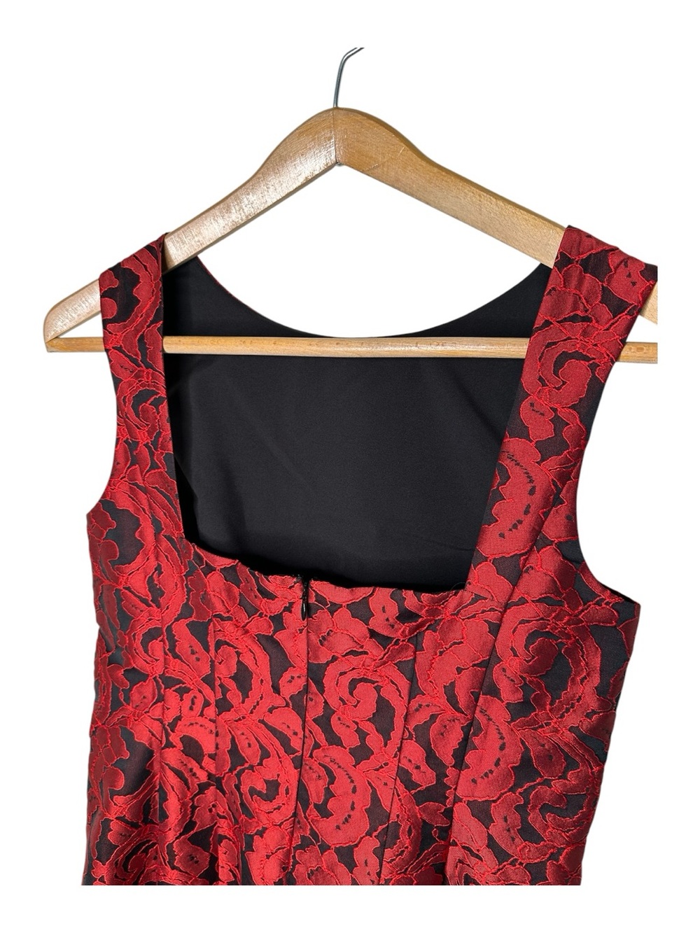 Ann Taylor Jacquard Cocktail Dress Size 8 Red Black Flounce Peplum Hem New - Picture 8 of 12